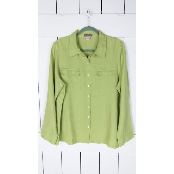 Vintage 90s Tommy Bahama linen tunic button down shirt/cotton linen top/light gr - Picture 2 of 5